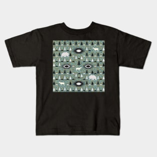 Winter pattern with deer, bears and dots Kids T-Shirt